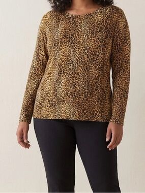 Jones New York Sport Leopard Print Scoop Neck Top - Tan & Black